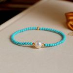 Buddha Stones Turquoise Red Agate Pearl Small Beaded Protection Bracelet Bracelet BS One Pearl&Turquoise(Wrist Circumference 14-16cm)