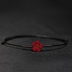 Buddha Stones Handmade Plum Blossom Four Leaf Clover PiXiu Lotus Koi Fish Cinnabar Blessing Braid Bracelet Bracelet BS Black(Wrist Circumference 14-19cm) Plum Blossoms