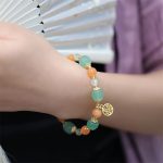 Buddha Stones Natural Golden Silk Jade Pumpkin Bead Fu Character Charm Wealth Bracelet Bracelet BS 5
