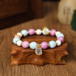 Buddha Stones Tibetan Zakiram Goddess of Wealth Rabbit Lion Head Charm Liuli Glass Incense Ash Porcelain Bead Protection Bracelet Bracelet BS Liuli Glass Bead Zakiram Goddess of Wealth