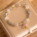Buddha Stones Amethyst Green Aventurine Strawberry Quartz Positive Elephant Charm Bracelet 26