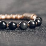 Buddha Stones Lava Rock Stone Rainbow Obsidian Copper Support Healing Bracelet Bracelet BS 14