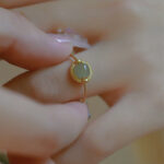 Buddha Stones 14K Gold Plated Round Jade Luck Prosperity Adjustable Ring Ring BS 4