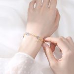 Buddha Stones 14K Gold Plated Natural Strawberry Quartz Moonstone Möbius Loop Eternal Love Star Positive Bracelet