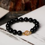Buddha Stones Natural Black Obsidian White Crystal Black Onyx Dragon Strength Bracelet Bracelet BS 4