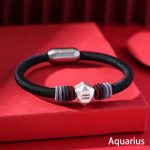 Buddha Stones 999 Sterling Silver 12 Constellations of the Zodiac Blessing Handmade String Bracelet Bracelet BS Aquarius