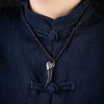 Buddha Stones 925 Sterling Silver Black Obsidian Wolf Tooth Pattern Strength Necklace Pendant Necklaces & Pendants BS 12