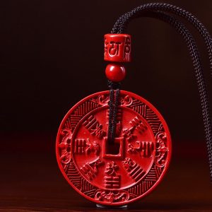 Buddha Stones Natural Cinnabar Mountain Ghosts Spend Money Bagua Blessing Necklace Pendant Key Chain Necklaces & Pendants BS Cinnabar Necklace