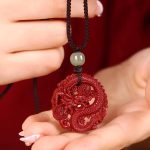 Buddha Stones Year Of The Dragon Natural Cinnabar Hetian Jade Bead Copper Coin Attract Wealth Strength Necklace Pendant Necklaces & Pendants BS 9