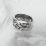 Buddha Stones 999 Sterling Silver Lotus Symbol Heart Sutra Protection Ring Ring BS 5