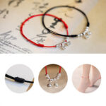 Buddha Stones 925 Sterling Silver Red String Braid Bell Charm Anklet Anklet BS 11