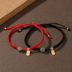 Buddha Stones 925 Sterling Silver Hetian Jade Blessing Wealth Red String Bracelet Bracelet BS main