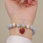 Buddha Stones Natural Aquamarine Chalcedony Serenity Rabbit Gourd Cat Charm Bracelet Bracelet BS 10
