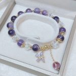 Buddha Stones Natural Amethyst Crystal Spiritual Butterfly Charm Bracelet Bracelet BS 4