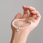Buddha Stones 14K Gold Plated Natural Pearl Crystal Shell Charm Bead Bracelet Bracelet BS 3
