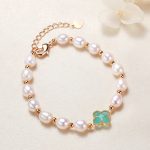 Buddha Stones Pearl Four Leaf Clover Wealth Chain Bracelet Bracelet BS Green Four Leaf Clover