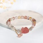 Buddha Stones Natural Strawberry Quartz Cat Paw Claw Colorful Rutilated Quartz Moonstone Love Bracelet Bracelet BS 2