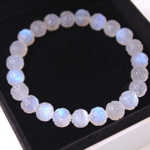 Buddha Stones Natural Moonstone Lotus Love Bracelet Bracelet BS 9mm