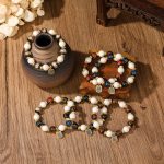 Buddha Stones Tibetan Zakiram Goddess of Wealth Charm Liuli Glass Incense Ash Porcelain Bead Protection Bracelet Bracelet BS 21