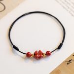 Buddha Stones Four Leaf Clover Cinnabar Blessing Calm String Bracelet Anklet Bracelet BS Black Anklet Circumference 18-32cm