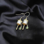 Buddha Stones 925 Sterling Silver Jade Prayer Wheel Luck Drop Earrings Earrings BS 6
