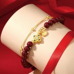 Buddha Stones 925 Sterling Silver Natural Cinnabar Four Leaf Clover Flower Blessing Chain Bracelet Bracelet BS 1