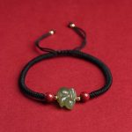 Year of the Rabbit Hetian Jade Bunny Cinnabar Beaded Abundance String Bracelet Bracelet BS Black
