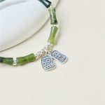 Buddha Stones 925 Sterling Silver Bamboo Jade Lucky Cat Fu Character Luck Abundance Bracelet Bracelet BS 2