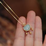 Buddha Stones 925 Sterling Silver Natural Jade Chalcedony Lock of Good Wishes Luck Necklace Pendant Bangle Bracelet Necklaces & Pendants BS 3