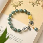 Buddha Stones 925 Sterling Silver Cyan Jade Amber Success Bracelet Bracelet BS 8
