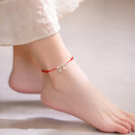 Buddhastoneshop 925 Sterling Silver Red String Braid Bell Charm Anklet