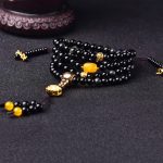 Buddha Stones 108 Beads Natural Black Obsidian Lotus Fulfilment Mala Bracelet Bracelet Mala BS 5