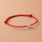 Buddha Stones 925 Sterling Silver Four Leaf Clover Red Rope Bracelet Bracelet BS 1