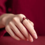 Buddha Stones Garnet Cinnabar Lucky Bead PiXiu Om Mani Padme Hum Rose Protection Ring Ring BS 5