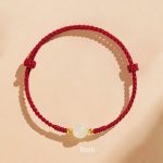 Buddha Stones Handcrafted Round Jade Lucky Bead Prosperity Braided Bracelet Bracelet BS 8mm One Bead Dark Red(Wrist Circumference 14-17cm)