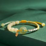 Buddha Stones 925 Sterling Silver Hetian Jade Peace Buckle Beaded Luck Happiness Charm Bracelet Bracelet BS Yellow