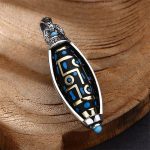 Buddha Stones Tibetan Om Mani Padme Hum Nine-Eye Dzi Bead Pattern Peace Purity Rotatable Necklace Pendant Necklaces & Pendants BS 3
