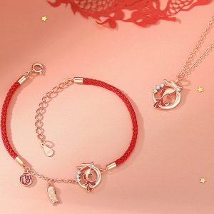 Buddha Stones 925 Sterling Silver Year Of The Dragon Koi Fish Fu Character Luck Necklace Pendant Bracelet Bracelet Necklaces & Pendants BS Set (Necklace+Bracelet)