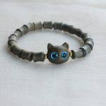 Buddha Stones Ebony Wood Green Sandalwood Cute Cat Peace Bracelet Bracelet BS Green Sandalwood(Cure♥Positive)