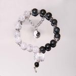 Buddha Stones Silver Sheen Obsidian Crackle Clear Quartz Black Rutilated Quartz Yin Yang Lotus Protection Bracelet Bracelet BS 2
