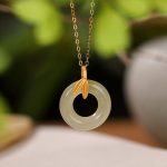 Buddha Stones 925 Sterling Silver Cyan Jade Peace Buckle Bamboo Leaf Harmony Necklace Pendant Necklaces & Pendants BS 1