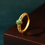 Buddha Stones Auspicious Cloud Pattern Cyan Jade Luck Adjustable Ring Ring BS 4