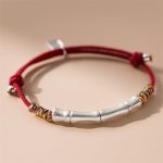 Buddha Stones 999 Sterling Silver Luck Bamboo Attract Fortune Colorful Red Rope Bracelet Bracelet BS 1