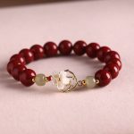 Buddha Stones Natural Cinnabar Jade Beaded Tridacna Stone Flower Blessing Bracelet Bracelet BS Cinnabar 10mm(Wrist Circumference 18cm)
