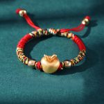 Buddha Stones 999 Sterling Silver Apple Red Multicolored Rope Luck Protection Handcrafted Kids Bracelet Bracelet BS 999 Sterling Silver Plated Gold Apple Colorful Rope(Bracelet Size 12+4cm)