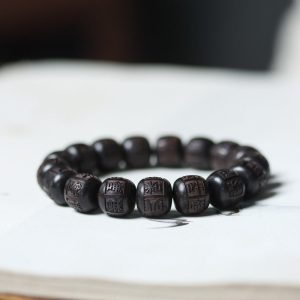 Buddha Stones Tibet Ebony Wood Om Mani Padme Hum Engraved Balance Bracelet Bracelet BS Ebony Wood(Balance ♥Calm)(Wrist Circumference 14-16cm)