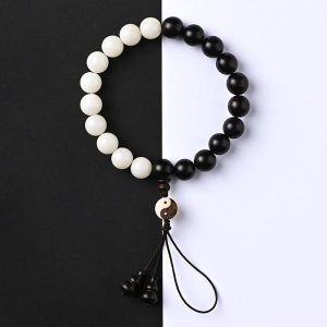 Buddha Stones Ebony YinYang Protection Bracelet Decoration Bracelet BS 12mm