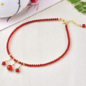 Buddha Stones Red Agate Confidence Calm Anklet Anklet BS Red Agate (Confidence ♥ Calm)