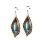 Buddha Stones 925 Sterling Silver Turquoise Bodhi Leaf Pattern Protection Drop Dangle Earrings Earrings BS 16