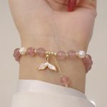 Buddha Stones Strawberry Quartz Pearl Elk Smiley Face Fishtail Fu Character Charm Healing Bracelet Bracelet BS Strawberry Quartz&Fishtail(Wrist Circumference 14-19cm)